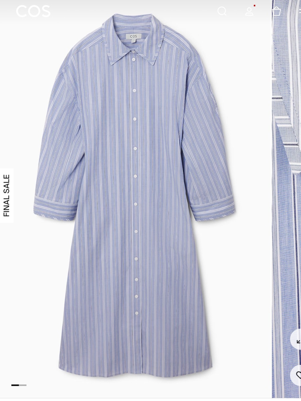 COS Pinstriped Cotton Midi Shirt Dress Blue White
Stripe - Women's US 10 / EU 42 - Picture 2 of 16